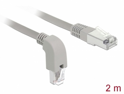 Cablu de retea RJ45 cat 6A S/FTP unghi jos/drept 2m Gri, Delock 85875